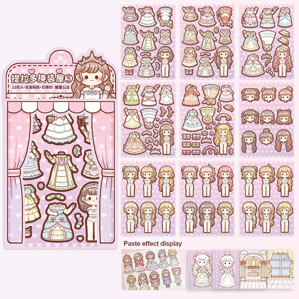 Dress Up Girls Stickers DIY Cartoon Princess Change Clothes Kawaii Toys Children Birthday Party Decor Gifts Stationery Sticker Oasis Select 5