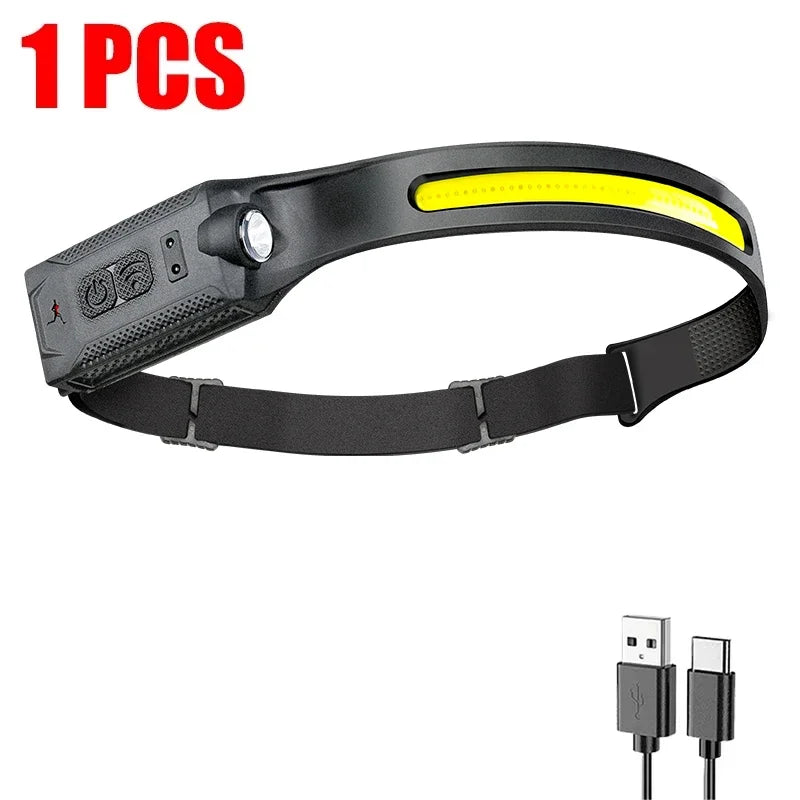 COB LED Sensor Headlamp USB Rechargeable – Camping & Fishing