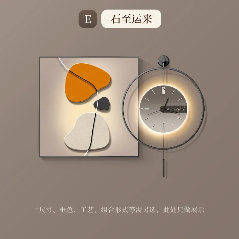 Modern Simple Restaurant Decoration Painting High-end Clock Hanging Painting Light Luxury Living Room Wall Decoration Clock Oasis Select E 50x50cm clock 50cm