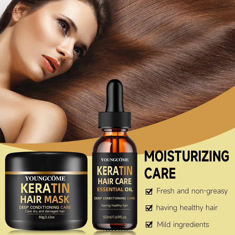 YOUNGCOME Keratin Hair Mask & Essential Oil Set – 5 Min
