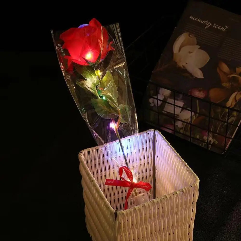 1pcs Led Light Up Glowing Roses Red Flower Bouquet Led Flash Handheld Valentine's Day Glow Party Wedding Decoration Oasis Select Red