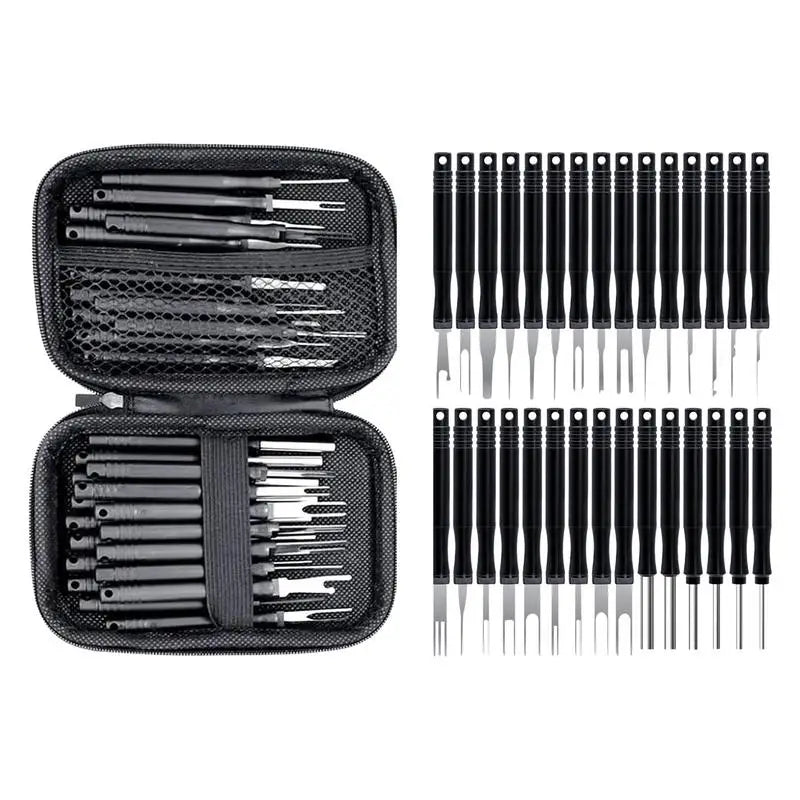Car Terminal Removal Tool Kit 30pcs Pin Removal Tool Terminal Ejector Kit Wire Terminal Release Portable Auto Disassembly Tools Oasis Select long handle
