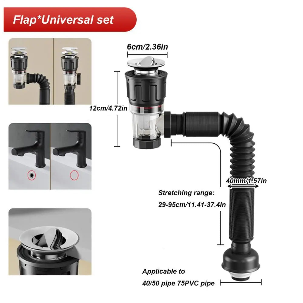 Universal Flexible Sink Drain Pipe Set Retractable Deodorant Drainage Tube Basin Installation For Kitchen Bathroom Accessories Oasis Select Black