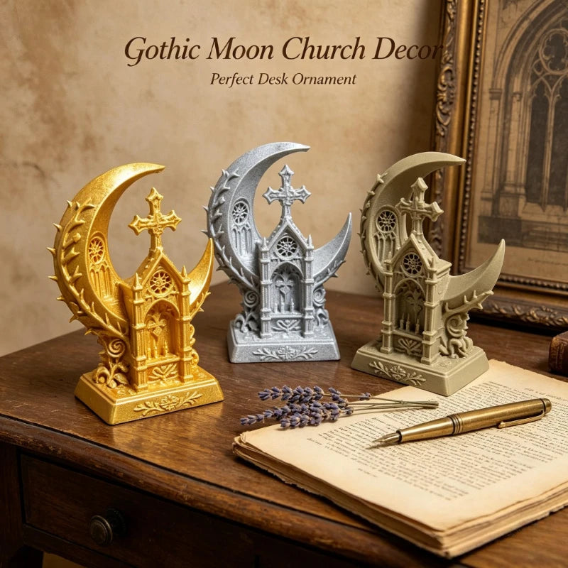 Gothic Moon Church Cross Statue 3D Printed Star Cathedral Art Sculpture Elegant Desktop Room Aesthetic Ornament Home Decor Gifts Oasis Select