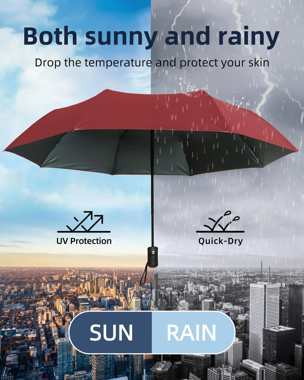 12 Bone Black Glue Fully Automatic Umbrella - Thick Durable Keel Three-Fold UV Resistant Folding Design for Protection And Style Oasis Select
