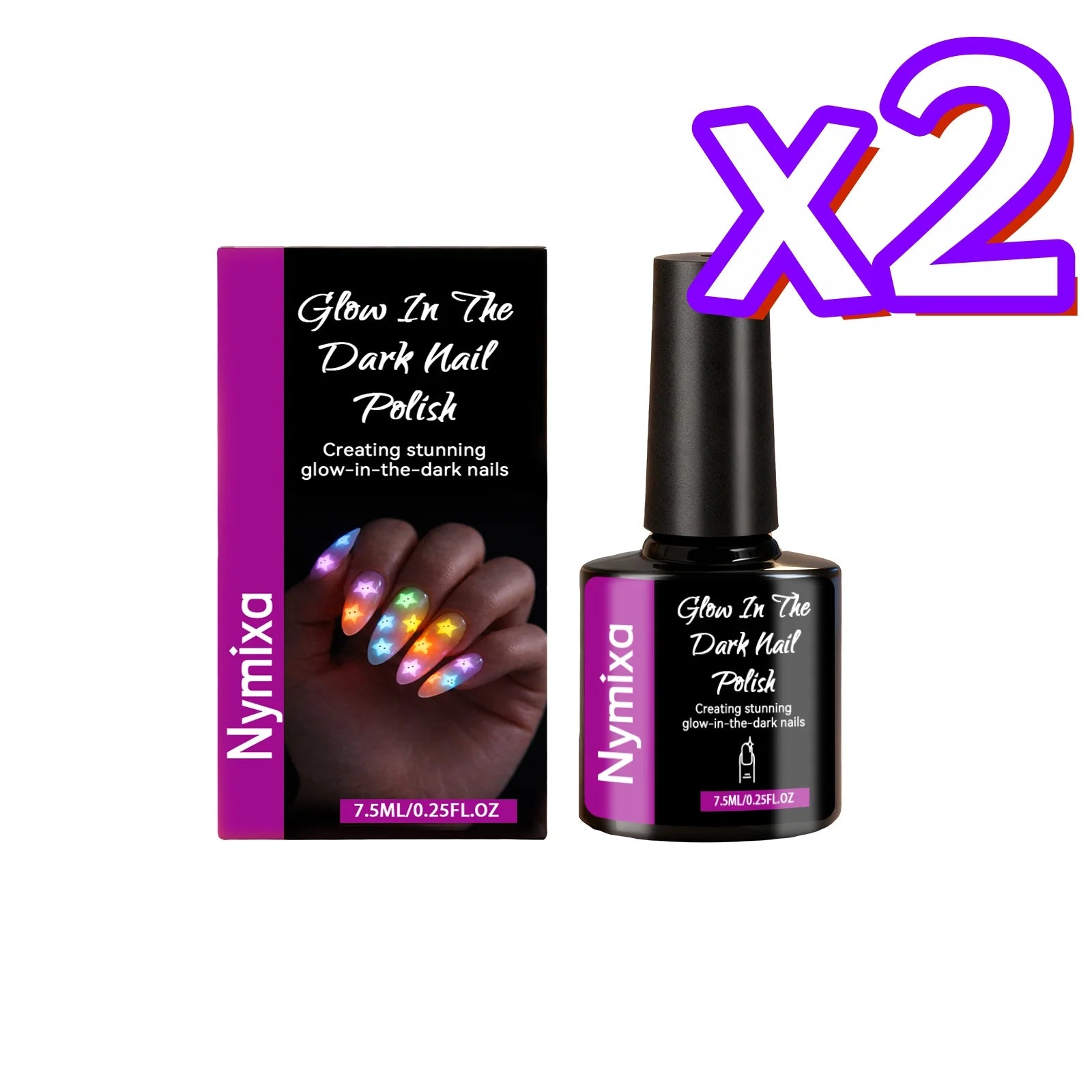 Nymixa Glow In The Dark Nail Polish – 5 Neon Fluorescent Colors Nail Polish Set Oasis Select Violet Purple x 2