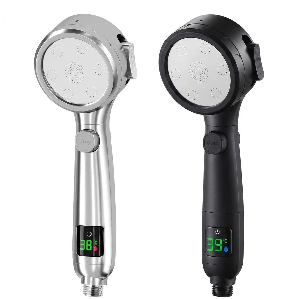 High Pressure Handheld Shower Sprayer 4 Modes Water-Saving Design LED Digital Temp Display for Bathroom Oasis Select
