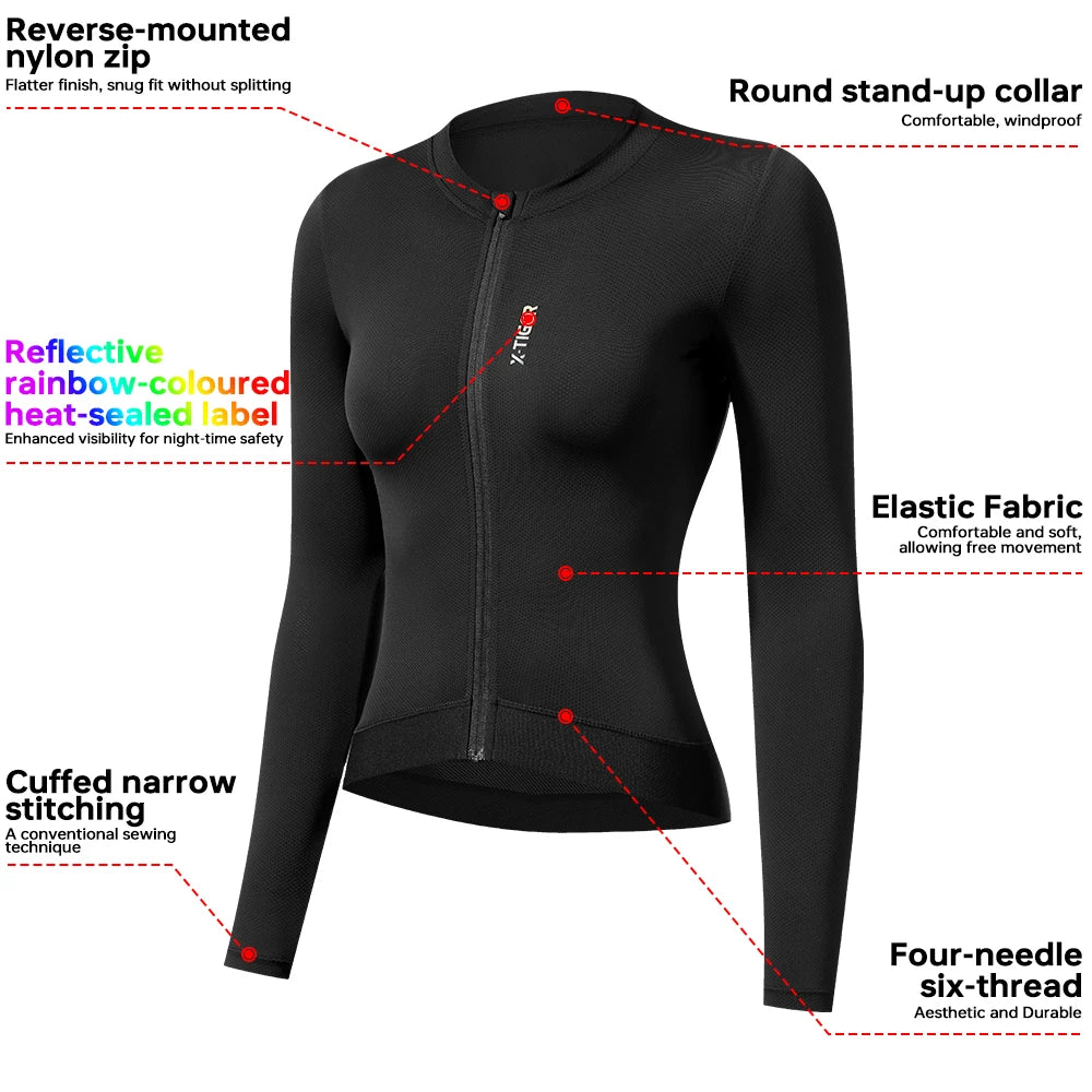 X-TIGER Women's Pro Long Cycling Jersey Autumn Road Bike Jersey UV Protective MTB Bicycle Clothing Breathable Cycling Jersey Oasis Select