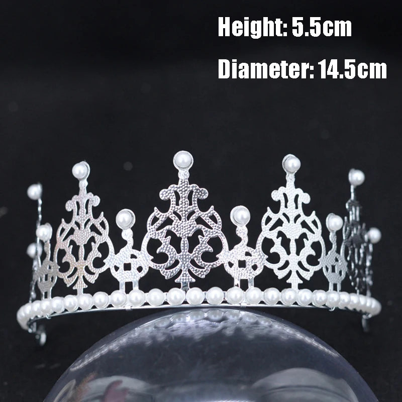 1Pc Pearl Crown Half Crown Cake Decoration Crown Flower Ornaments Children's Hair Ornaments Korean Iron Sheet Pearl Crown Oasis Select Silver