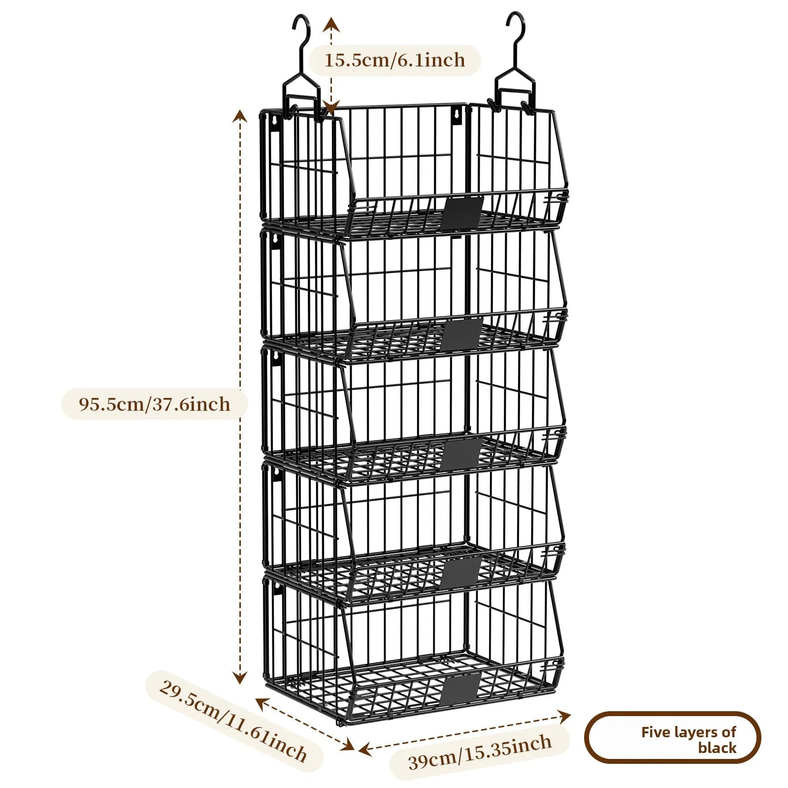 Wardrobe Storage Rack Suspended Layered Shelf Clothes Bags Organizing Basket Foldable Disassembly Storage Basket Oasis Select Black five layers