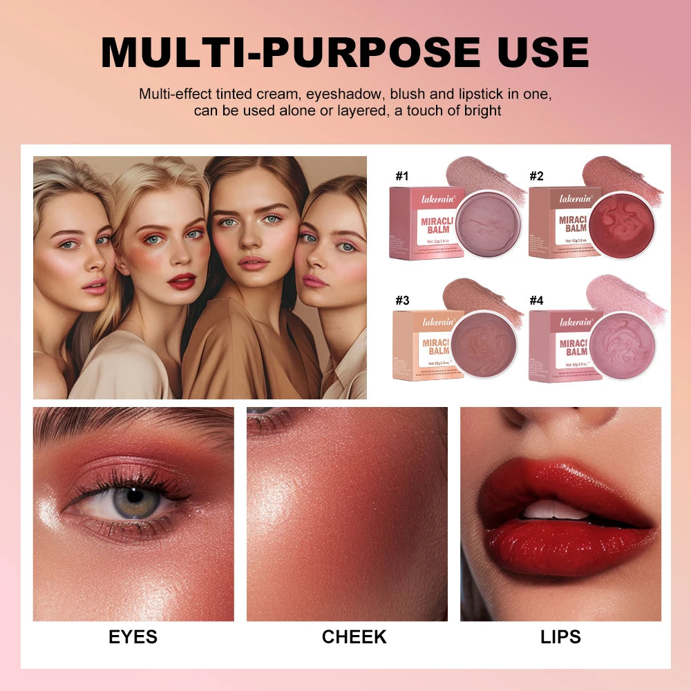 3 In 1 Solid Pearl Blush Cream Monochrome Woman Blush Paste Cheek Ulti-purpose For Eyes Lips Makeup Blush Stick Korean Cosmetics Oasis Select