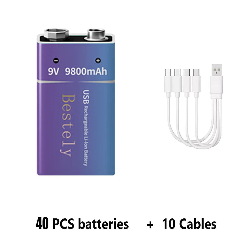 9V Rechargeable Li-ion Battery 9800mAh PP3 6F22 6LR61 006P USB Charging For Smoke Detector Alarm Microphone Toy Oasis Select 40 PCS Batteries