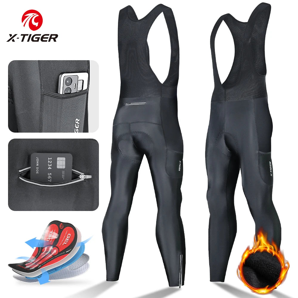 X-TIGER Men's Cycling Bib Pants Winter Cold Resistant Keep Warm Wool Breathable Cycling Tights 5D Gel Pad MTB Road Bike Pants Oasis Select