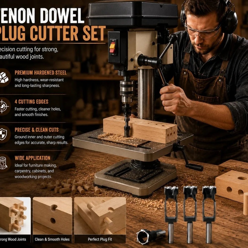 JUSTINLAU Straight And Round Wood Plug Hole Cutter Plug Cutting Drill Take Steel Knife Log Tenon Cork Woodworking Drilling Tools Oasis Select