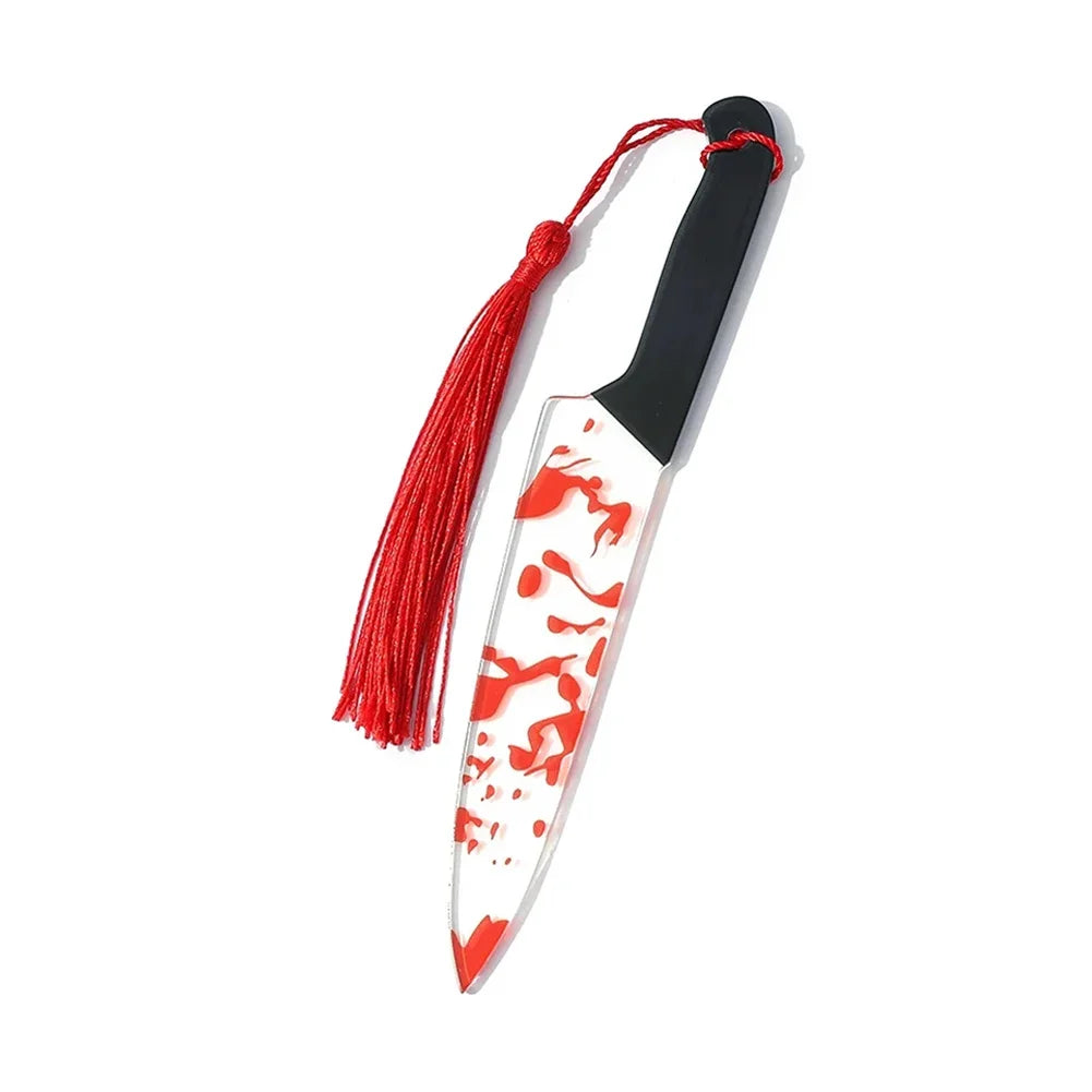 Acrylic Bookmark Horror Knife Clear Tassel Halloween Themed Series Chopper Saw Blood Halloween for Bookworms School Supplies Oasis Select A