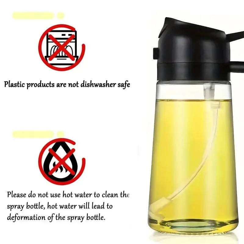 1pc 450ML Dual-Purpose Oil Mister Bottle with Automatic Shut-Off Sprayer - BPA-Free PET Plastic for Cooking, Grilling, Baking Oasis Select black