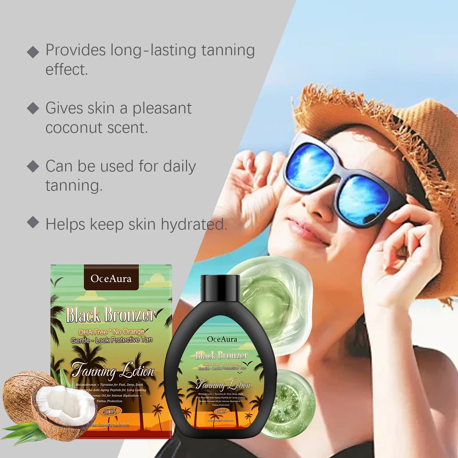 Coconut Tanning Lotion for Natural Bronzed Glow Lightweight Summer Outdoor Darkening Lotion for Even Tan Moisturizing Oasis Select