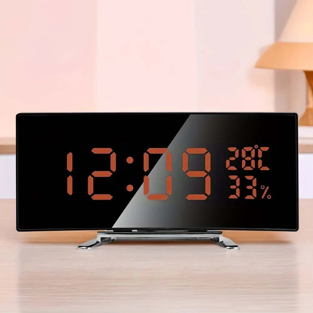 Curved LED Digital Alarm Clock | Large Screen, Dual Alarm & Dimmer