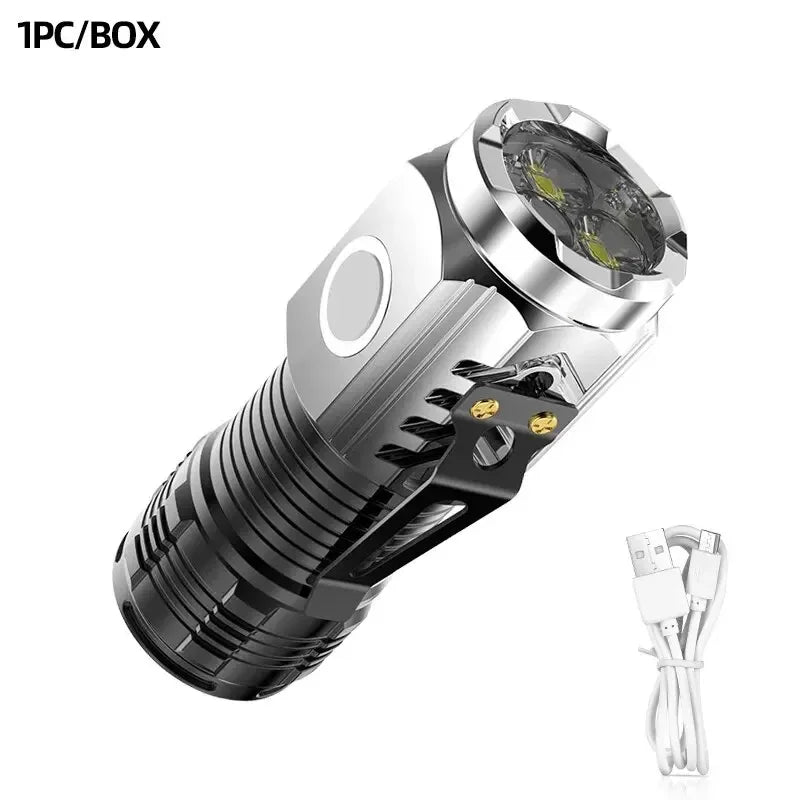 Rechargeable Portable Outdoor Lighting Three-Eyed Monster Mini Flash Super Power Flashlight Long-Range Powerful Flash Lights Oasis Select 501 Graded silver