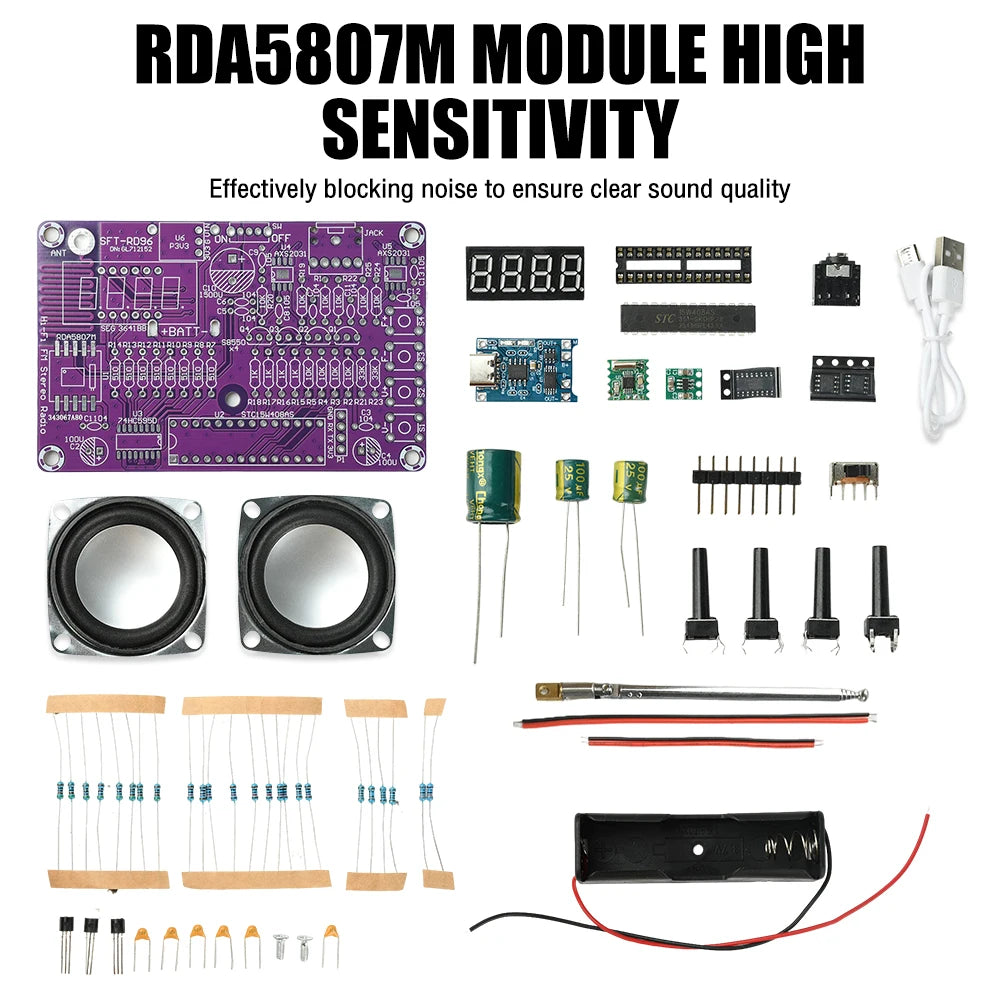 87.5-108MHz Dual-Channel FM Radio Electronic DIY Kit - Digital Display Soldering Project with Type-C Interface for Audio Learnin Oasis Select