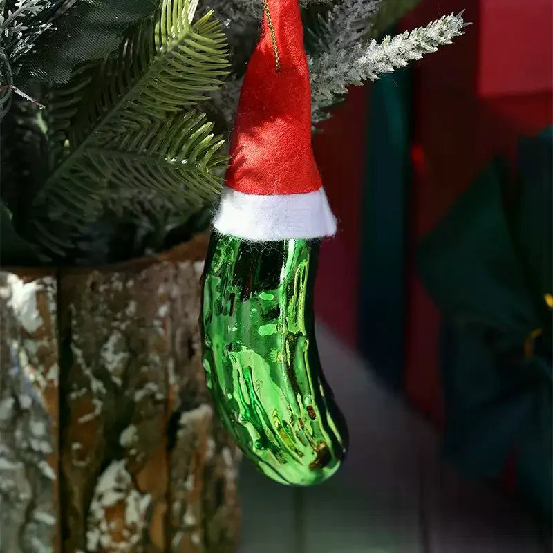 1Pcs Christmas Tree Hanging Ornament Glass Cucumber Pendant Creative Pickled Cucumber Christmas Tree Decor Pendant Oasis Select