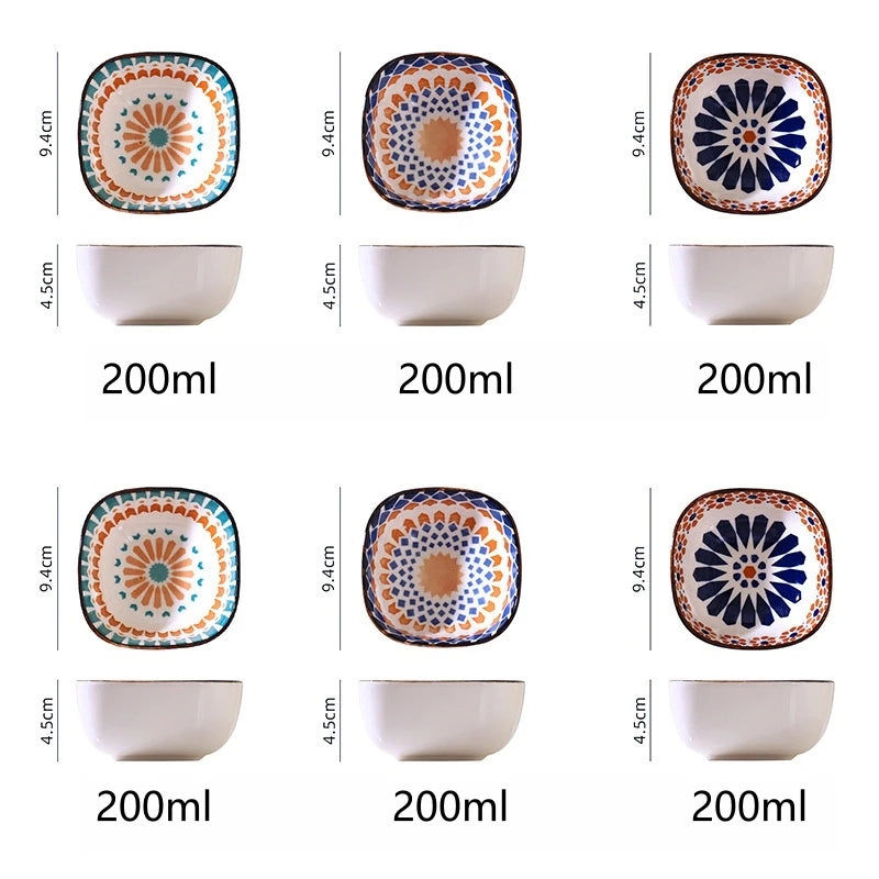 6pcs Ceramic Bohemian Spice Dish, Salad Bowl, Snack Dish, Fruit Platter for Home Restaurant, Party Gathering, BBQ Sauce Dish Oasis Select
