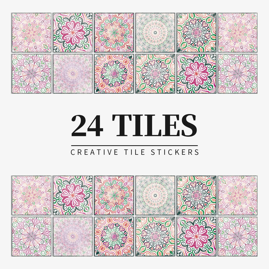 Mandala Tile Self-adhesive Wall Paste Waterproof and Oil-proof Kitchen and Bathroom Wall Decorative Tile Paste Stickers Oasis Select HZ064 10cm x 10CM x 24PCS
