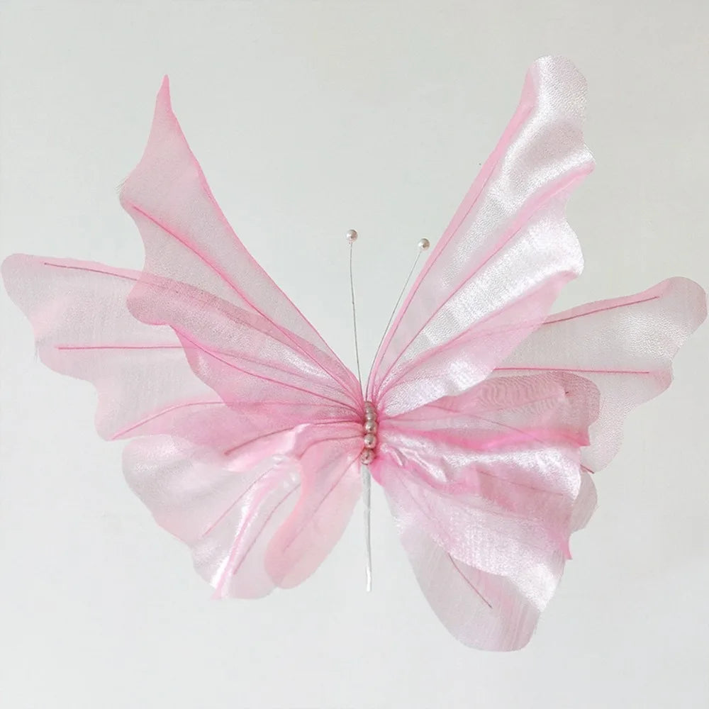 NEW Silk Artificial Butterfly Flowers Colorful Artificial Flowers Flower Head 50cm Giant Butterfly Branch Road Oasis Select Pink