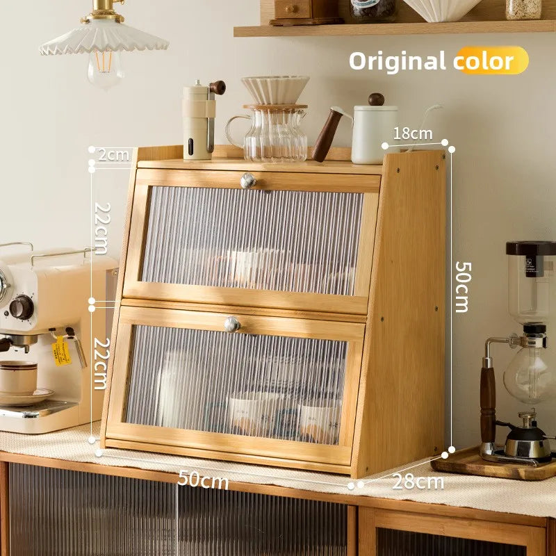 Desktop coffee cup storage box mug tea set shelf water cup cosmetics shelf solid wood bamboo with lid Oasis Select 2-50 primary