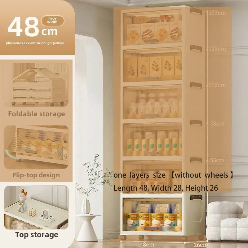 Multi-functional Simple folding storage cabinet Plastic multi-layer bag wardrobe storage box living room storage cabinet Oasis Select 48Cm1layerbrown