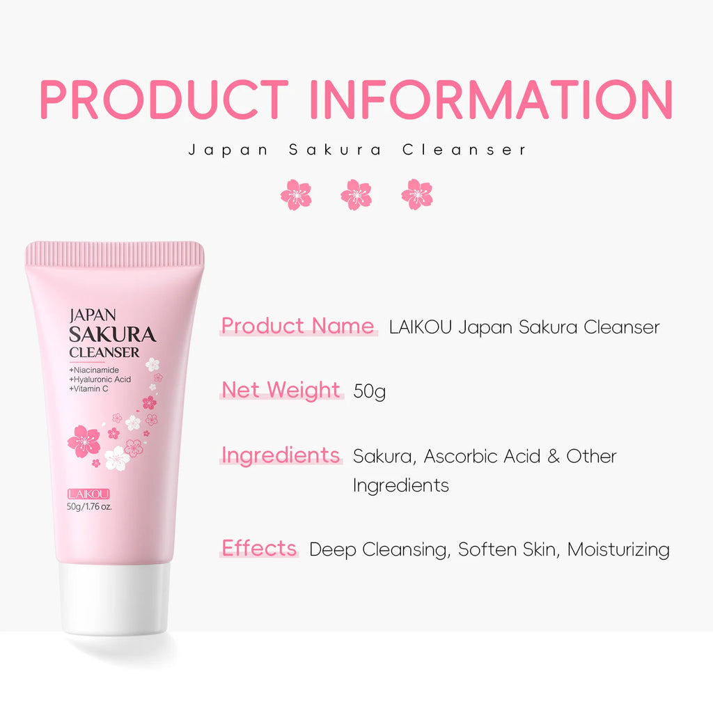Laikou Sakura Facial Cleanser 50g Deep Pore Cleansing Oil Control Moisturizing Brightening Gentle Face Wash All Skin Types Oasis Select