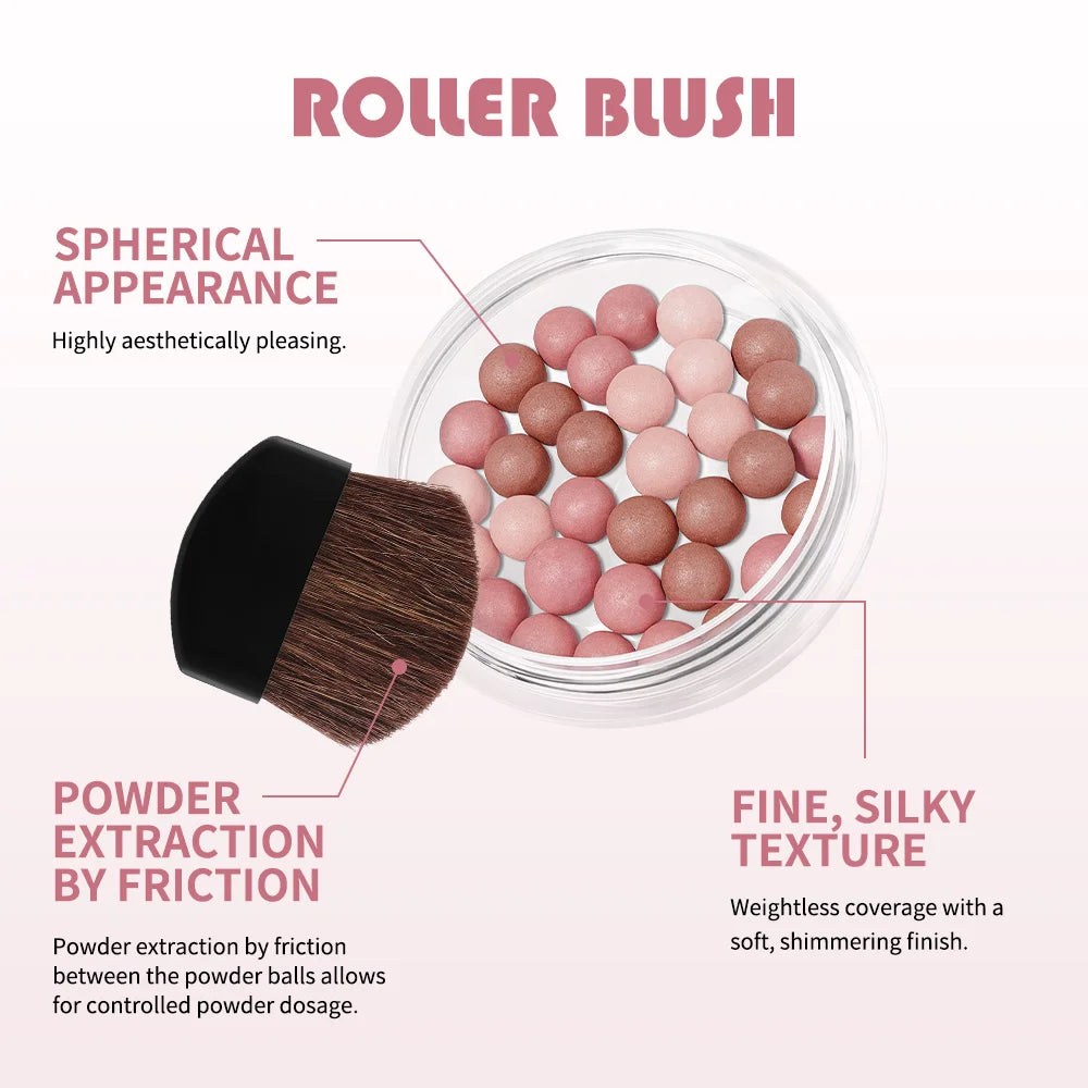 Lakerain Roller Blush Long-lasting Holding Natural Makeup Blusher Lightweight Shimming Spherical Blush Powder Beads Cosmetics Oasis Select