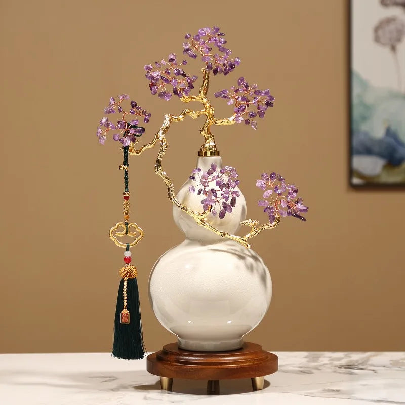 Crystal Stone Gourd Sculpture for Living Room Entrance Wine Cabinet Office Art Craft Decoration Housewarming Gift Oasis Select