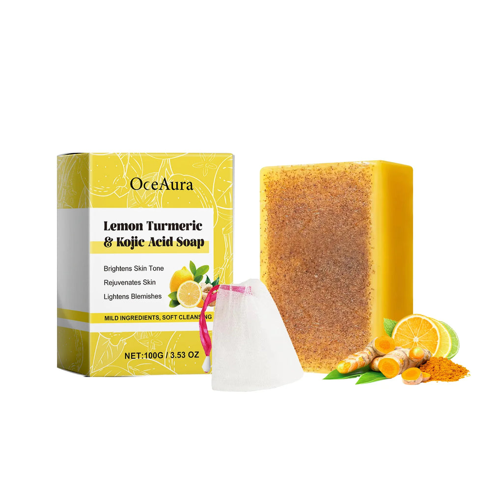 Lemon Turmeric Body Brightening Soap Deep Clean Moisturizing Exfoliation Oil Control Keep Refresh Kojic Acid Skin Cleansing Soap Oasis Select 100g boxed