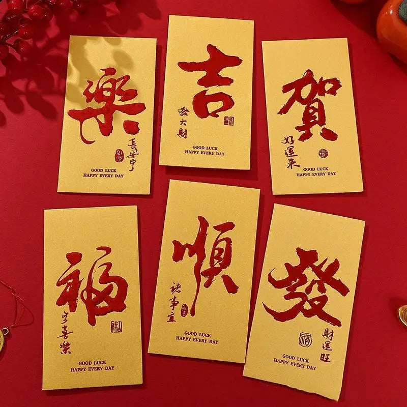 6 Pcs Chinese New Year Red Envelope Best Wishes Chinese Style Hot Stamping Bronzing Red Pocket Wedding Party Decorations Oasis Select A3