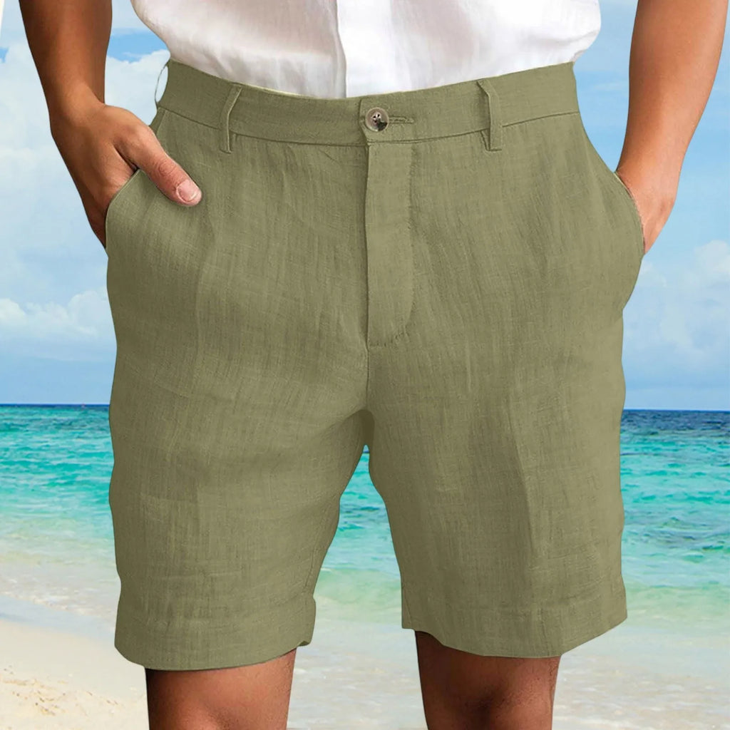 Summer Cotton Linen Shorts for Men Solid Casual Button Pocket Beach Shorts Men's Comfortable Simple Vacation Leiture Pants Oasis Select Army Green XL