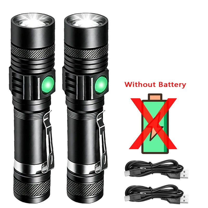 T6 LED Zoomable Rechargeable Flashlight | Headlamp & Pen Clip