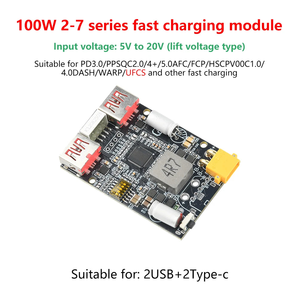 2-7S 100W Fast Charging Module Universal Mobile Power Motherboard Supports Lithium/LiFePO4 Batteries Dual USB Dual Type C Oasis Select Type E
