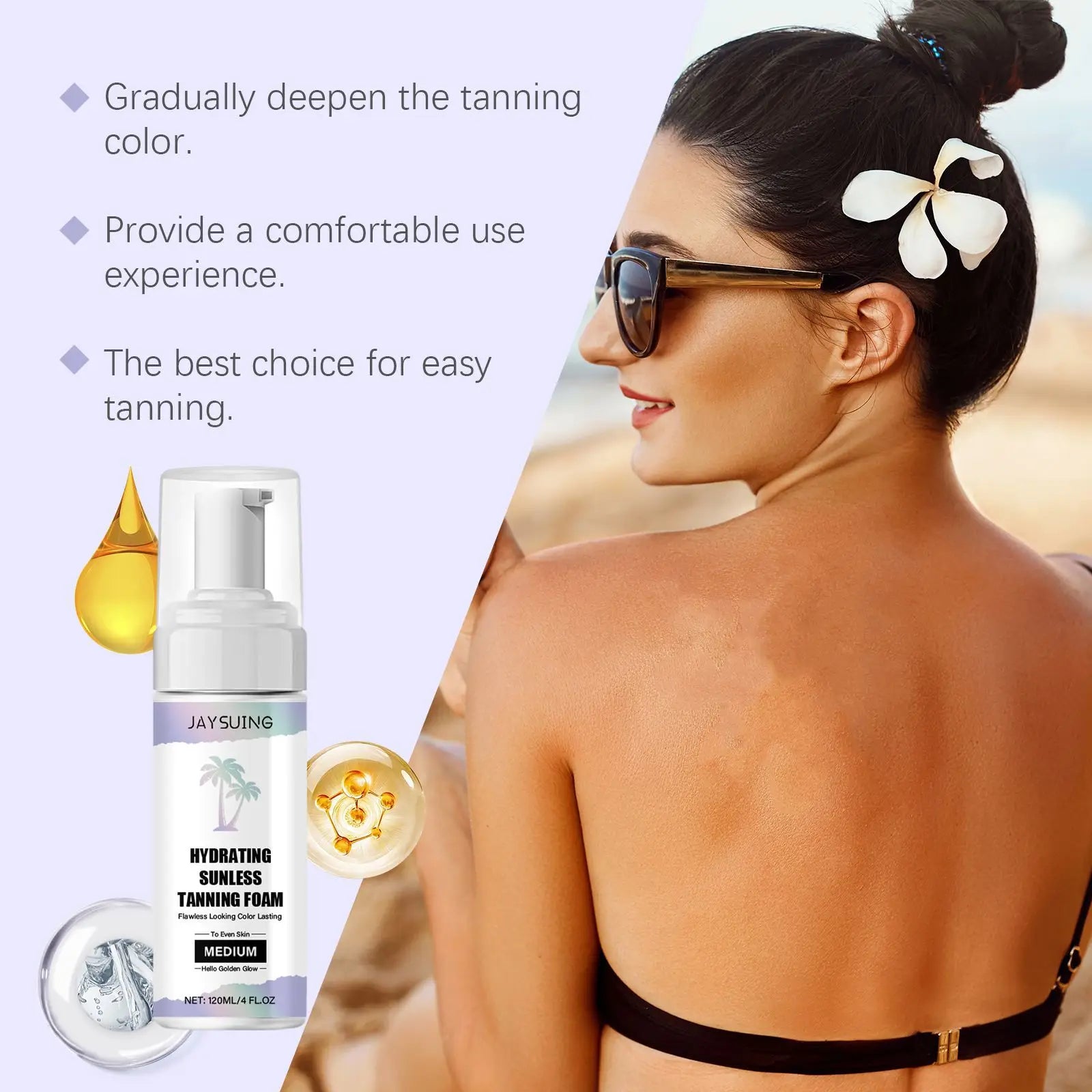 Body Self Tanning Mousse Indoor Sunless Tan Lasting Natural Bronze Brown Hydrate Skin Full Body Use Quickly Tanning Cream 120ml Oasis Select