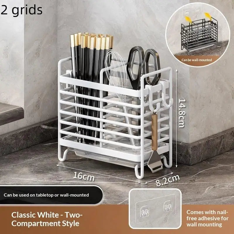 Stainless Steel No-Drill Wall-Mounted Utensil Holder Space-Saving Non-Slip Cutlery Organizer for Kitchen Countertop Wall Oasis Select White 2