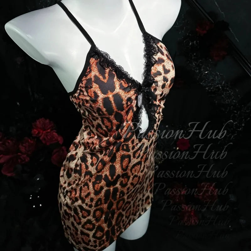 Fashion Leopard Pattern Hip Wrap Dress Elegant Mature Style Soft Lace Breathable Skin Friendly Ladies Daily Home Casual Wear Set Oasis Select