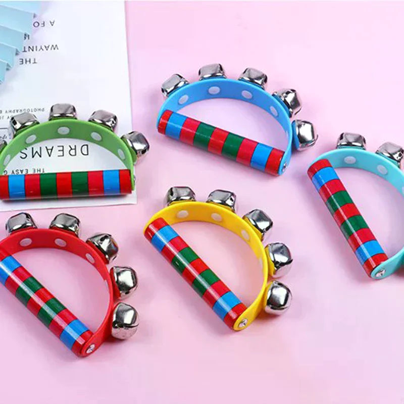 1PC Children's Intellectual Props Handbell Hand Bells With 5 Jingle Bells Wood Handle Musical Instrument Toy For Music Class Oasis Select