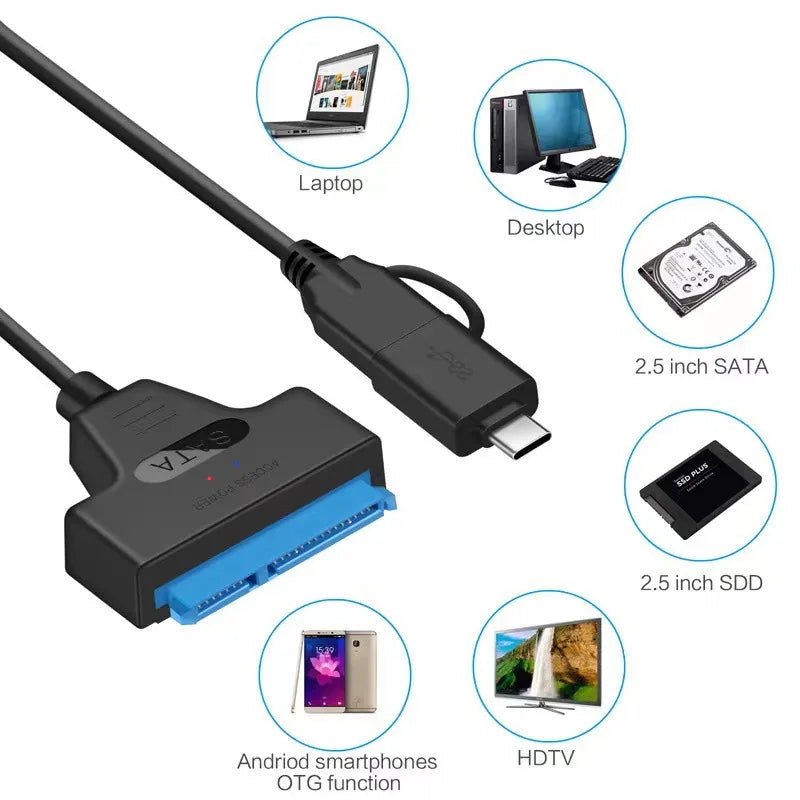 SATA to USB 3.0 Type-C Adapter Cable Up To 6 Gbps High Speed Support 2.5 Inch External HDD SSD Hard Drive 22 Pin Sata III Cable Oasis Select