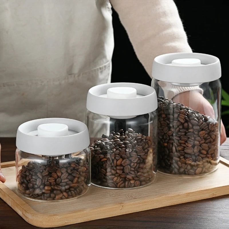 Coffee Beans Vacuum Sealed Tank Glass Sealed Jar Household Moisture-proof Air Extraction Airtight Container Household Coffee Set Oasis Select