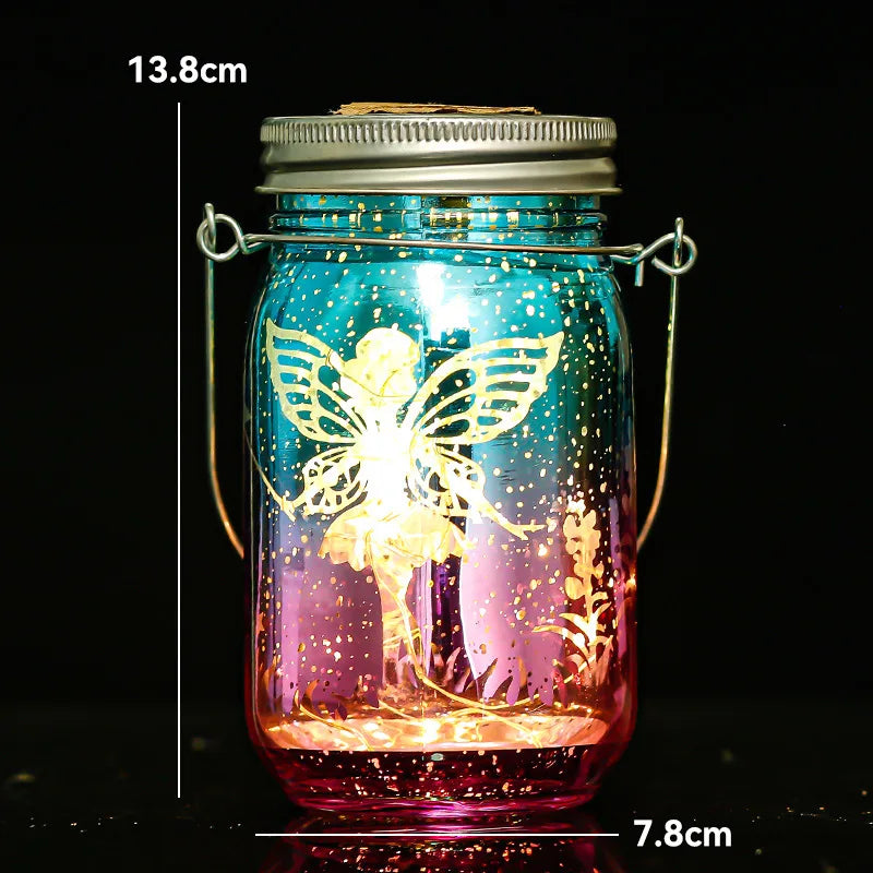 Carved Solar-powered Mason Bottle Garden Decoration Outdoor Courtyard Hanging Light Creative Atmosphere Portable Night Light Oasis Select Colored Angel Stars