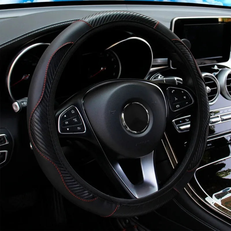 Practical ringless stretch car steering wrap, new carbon fiber leather elastic band steering wheel cover Oasis Select