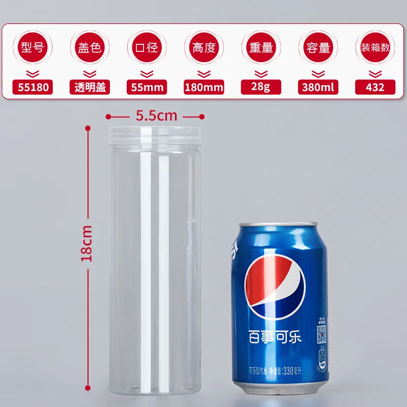 1PC Plastic Packing Bottle PET Clear Empty Seal Bottle Circular Bucket Storage Biscuit Jar Food Grade Sealed Cans Tank Container Oasis Select G-380ml