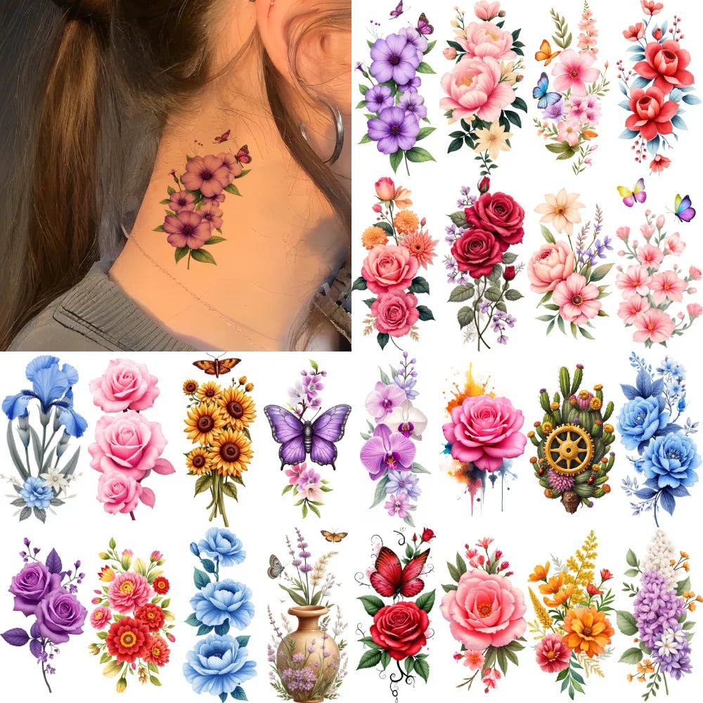 9-Piece Butterfly & Floral Temporary Tattoo Stickers | Waterproof
