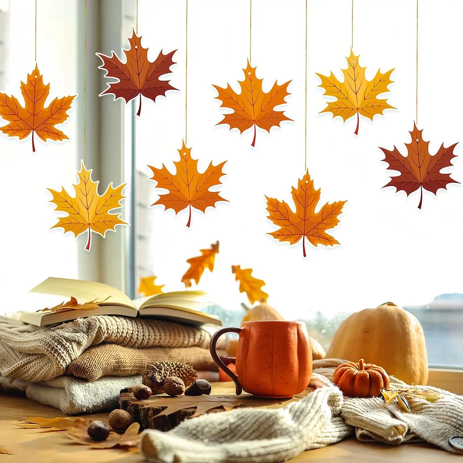 16 PCS Paper Leaves Fall Leaves Fall Thanksgiving Hanging Ceiling Decor for Autumn Harvest Party Classroom Home Supplies Oasis Select