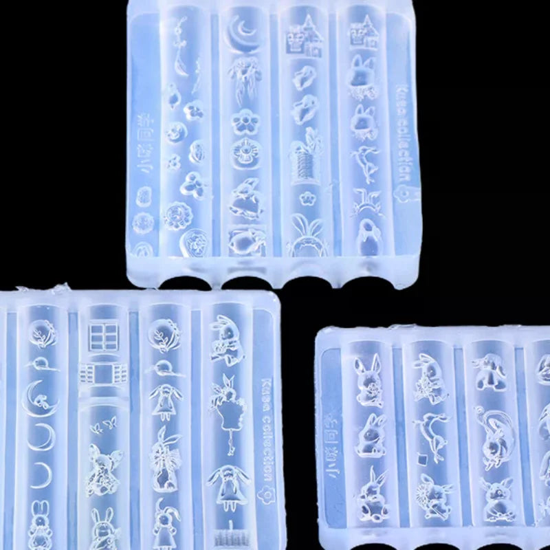 Cute Nail Mold Silicone Rabbit Paradise Moon Castle Art Elegant Oil Painting Style Nail Stereoscopic Template Mold Oasis Select